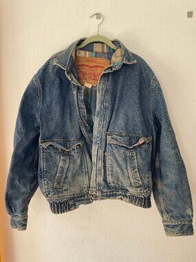 Vintage Levi’s Flannel Cotton Lined Denim Bomber Jacket Late 1980s / early 1990s